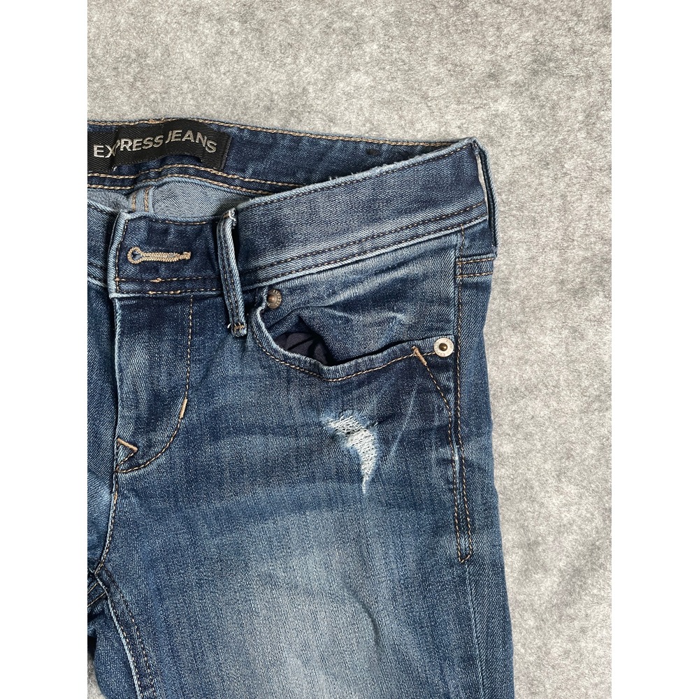 Express Stella Low Rise Cropped Skinny Jeans Blue Distressed Denim Womens 0R - Picture 4 of 14